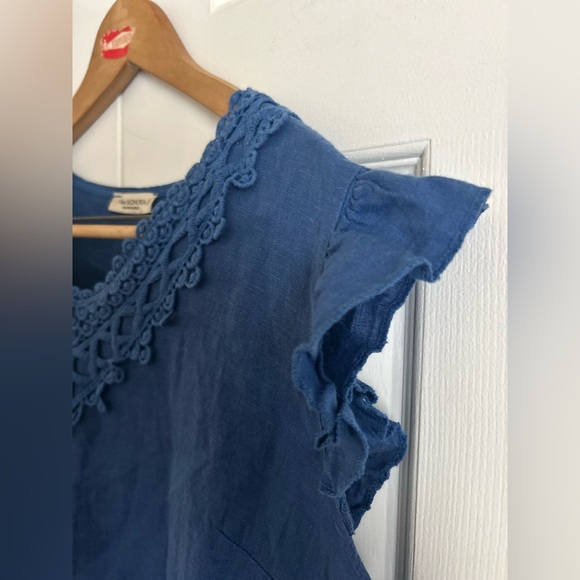 Made in Italy Blue Lace Trim Linen Dress - Picture 5 of 11